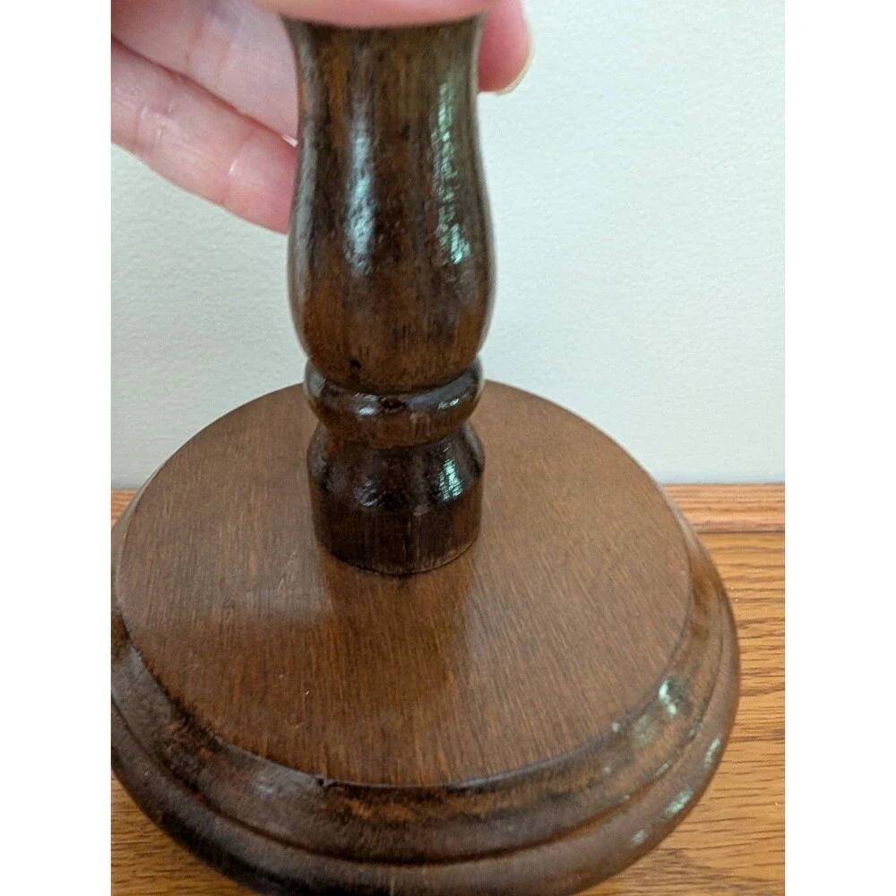 Vintage Pair of Wood Candlestick Holders Medium Brown Cottagecore Country